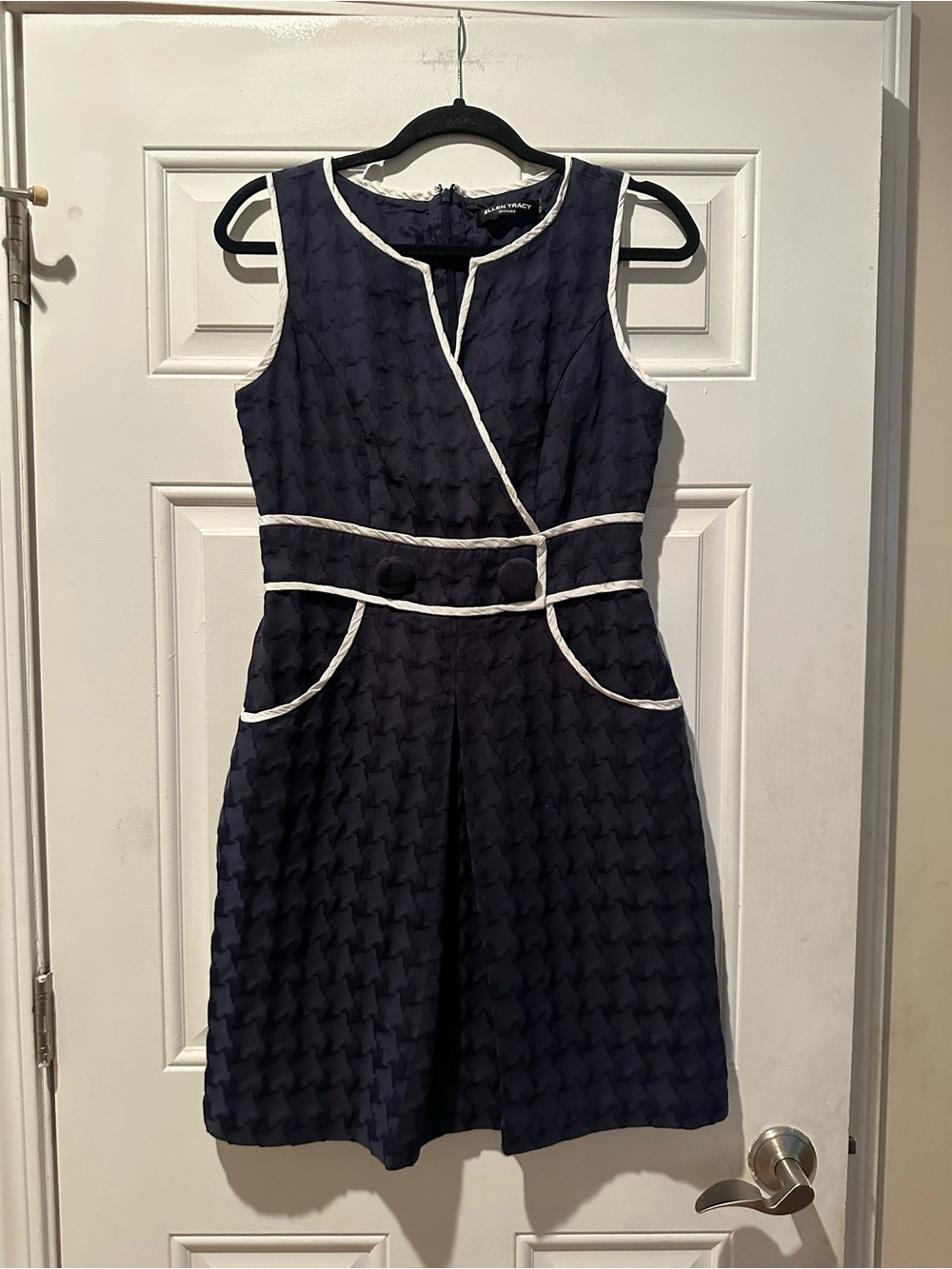 Ellen Tracy Navy Dress with White Trim